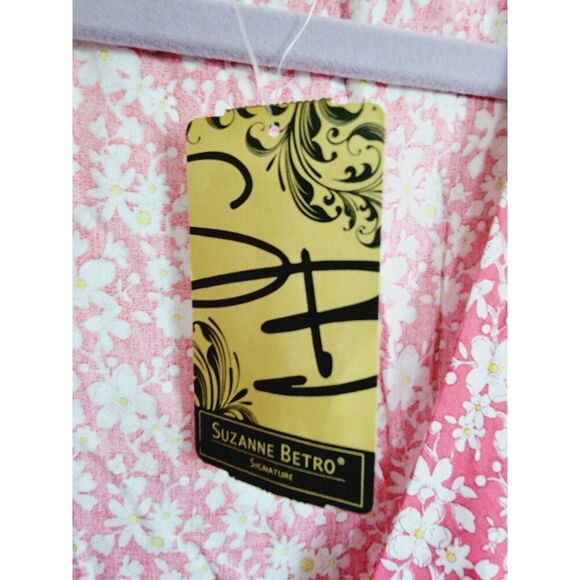 Suzanne Betro 4X Floral 3/4 Flutter Sleeve Blouse‎ Pink White Floral Rayon NWT - Picture 7 of 10